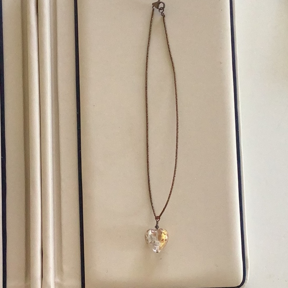 Glass Heart Necklace on Beaded Chain
